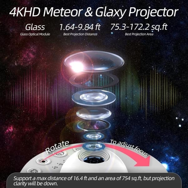 OBOSOE Galaxy-projektor, 13 i 1 stjernelysprojektor Stjerneklar natlys med dynamiske meteorer, 360° rotation, 4K HD, Boligindretning
