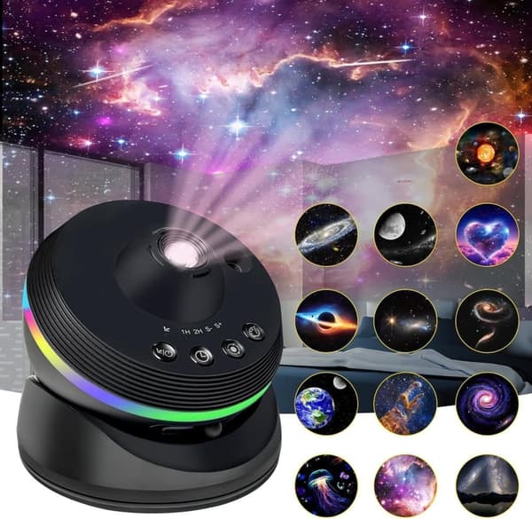 OBOSOE Galaxy-projektor, 13 i 1 stjernelysprojektor Stjerneklar natlys med dynamiske meteorer, 360° rotation, 4K HD, Boligindretning Sort