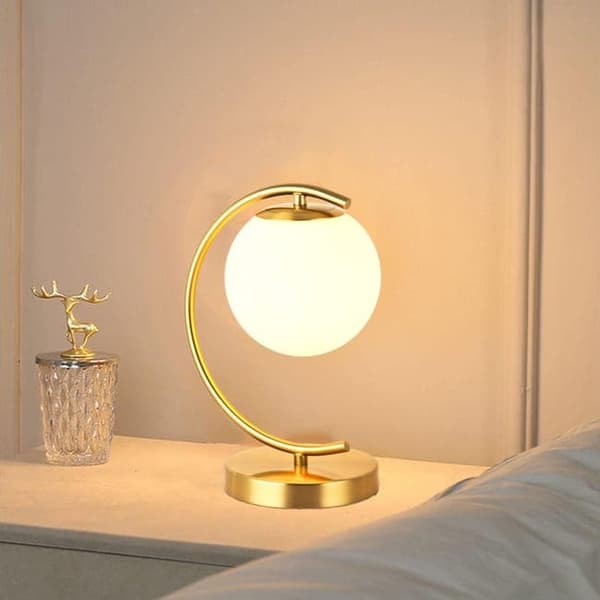 OBOSOE Bordlampe i måneform, opalglas & E27 montering, skrivebordslampe til soveværelse og kontor
