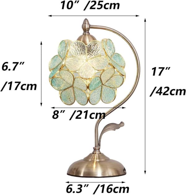 OBOSOE Tiffany Style Bordlampe med Glasblomster og Messing Base – Elegant Skrivebordslampe