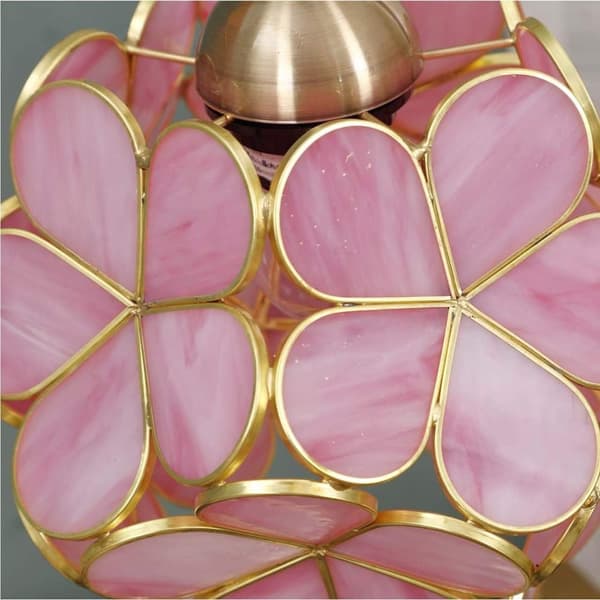 OBOSOE Tiffany Style Bordlampe med Glasblomster og Messing Base – Elegant Skrivebordslampe