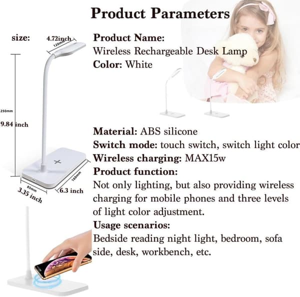 Bomclap 2-pak bordlampe/skrivebordslamper med trådløs hurtig opladning – berøringskontrol, 3 lystilstande LED-pære