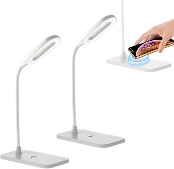 Bomclap 2-pak bordlampe/skrivebordslamper med trådløs hurtig opladning – berøringskontrol, 3 lystilstande LED-pære