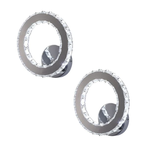 Modern LED Vägglampa, 10W Effekt, 3 Bytbara Ljusfärger, Kristall & Rostfritt Stål Material,3 färger föränderliga, Cirkel-2PCS