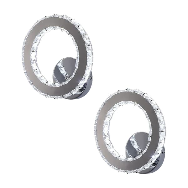Modern LED Vägglampa, 10W Effekt, 3 Bytbara Ljusfärger, Kristall & Rostfritt Stål Material,3 färger föränderliga, Cirkel-2PCS
