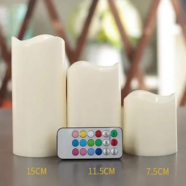 LED-värmeljus - 3 st. - 7,5/11,5/15 cm - m/fjärrkontroll - m/färgbyte