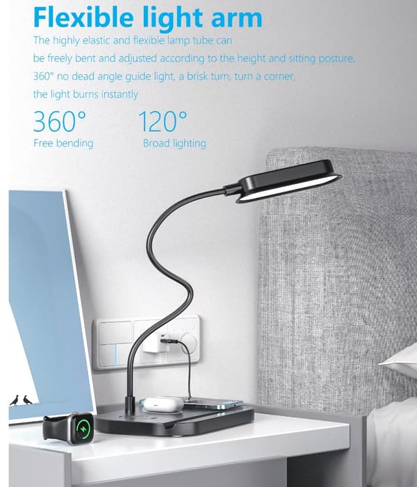 LED-bordslampa med dimmer och trådlös laddare för smartphones (4-i-1)