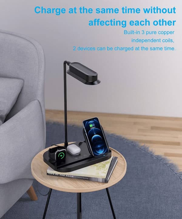 LED-bordslampa med dimmer och trådlös laddare för smartphones (4-i-1)