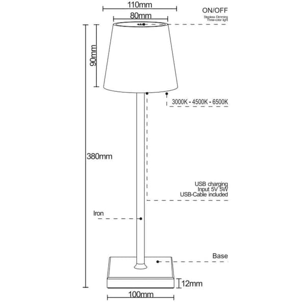 Bordslampa LED med touch - trådlös - 4 färger