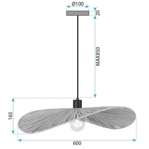 HÄNGANDE TAKLAMPA TOOLIGHT APP1826-1CP NATUR SVART