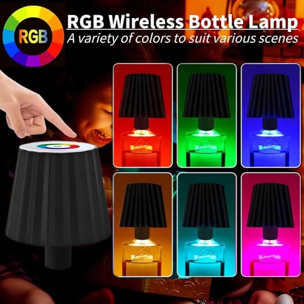OBOSOE RGB Flasklampa, Trådlös Bordslampa med Dimbart LED, Uppladdningsbar för Inne & Ute