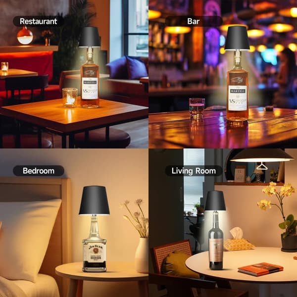 OBOSOE LED-pullolamppu, himmennettävä pöytävalaisin viini- ja viskipulloille, langaton ja ladattava