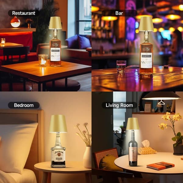 OBOSOE LED-pullolamppu, himmennettävä pöytävalaisin viini- ja viskipulloille, langaton ja ladattava