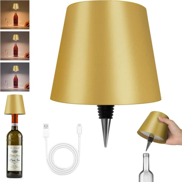 OBOSOE LED-pullolamppu, himmennettävä pöytävalaisin viini- ja viskipulloille, langaton ja ladattava