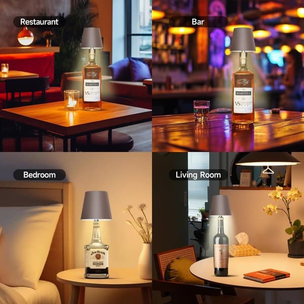 OBOSOE LED-pullolamppu, himmennettävä pöytävalaisin viini- ja viskipulloille, langaton ja ladattava