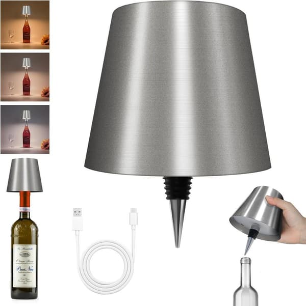 OBOSOE LED-pullolamppu, himmennettävä pöytävalaisin viini- ja viskipulloille, langaton ja ladattava