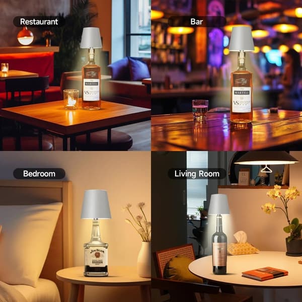 OBOSOE LED-pullolamppu, himmennettävä pöytävalaisin viini- ja viskipulloille, langaton ja ladattava