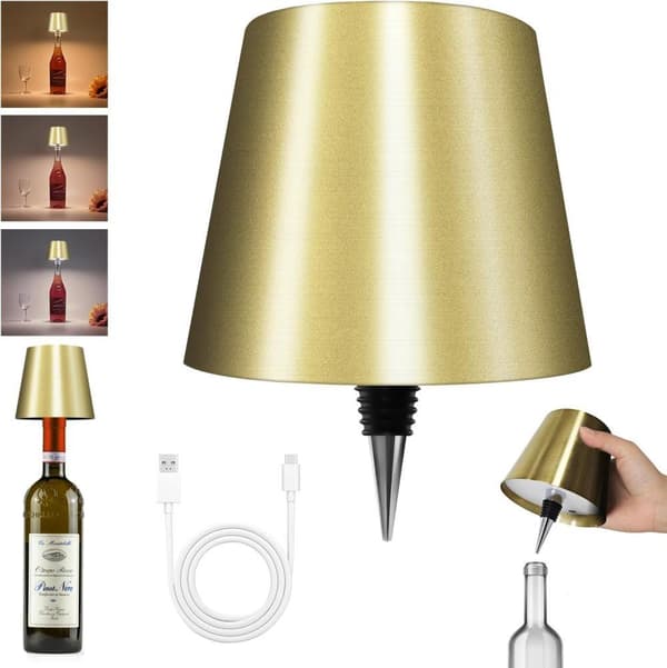 OBOSOE LED-pullolamppu, himmennettävä pöytävalaisin viini- ja viskipulloille, langaton ja ladattava