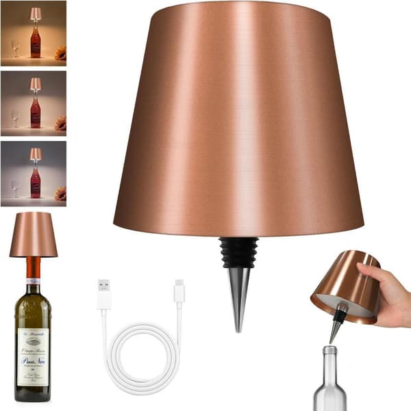 OBOSOE LED-pullolamppu, himmennettävä pöytävalaisin viini- ja viskipulloille, langaton ja ladattava