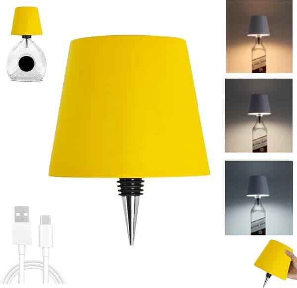 OBOSOE LED-pullolamppu, himmennettävä pöytävalaisin viini- ja viskipulloille, langaton ja ladattava Keltainen