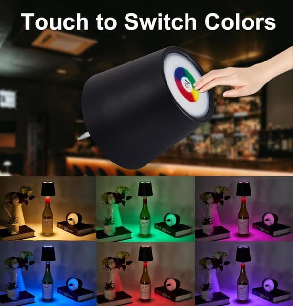 OBOSOE RGB flaskelampe med touch, genopladelig bordlampe til vinflasker, jule- og restaurantindretning