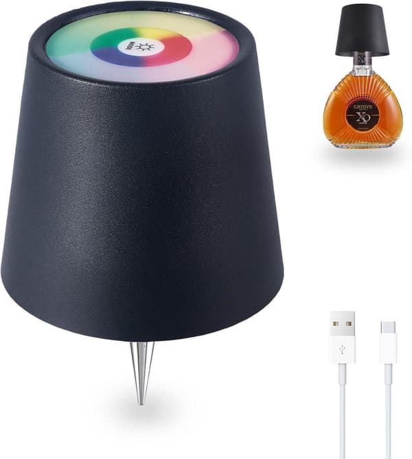 OBOSOE RGB flaskelampe med touch, genopladelig bordlampe til vinflasker, jule- og restaurantindretning