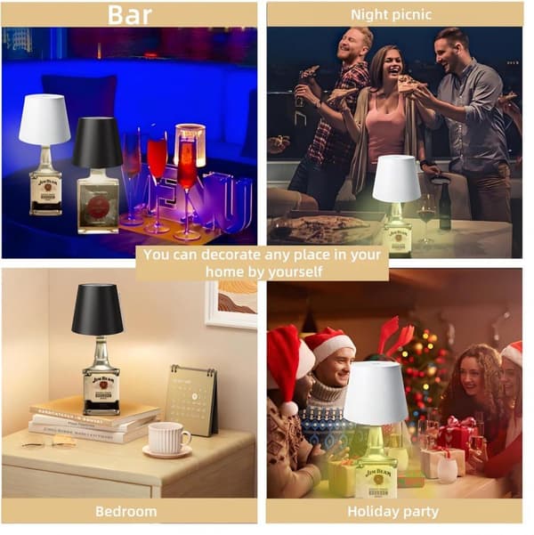 OBOSOE RGB flaskelampe med touch, genopladelig bordlampe til vinflasker, jule- og restaurantindretning