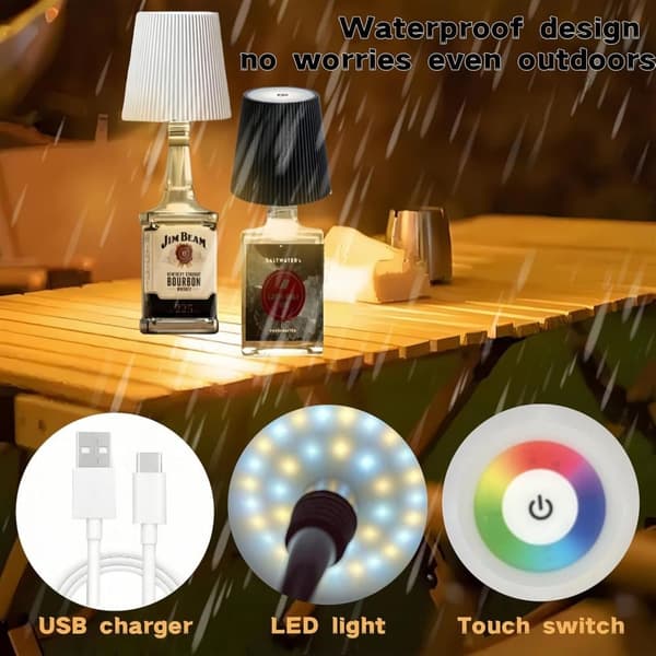 OBOSOE RGB flaskelampe med touch, genopladelig bordlampe til vinflasker, jule- og restaurantindretning