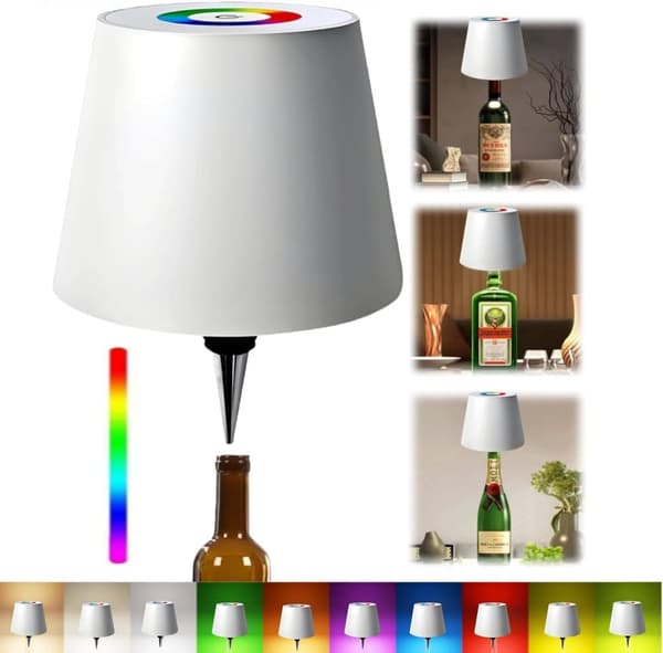 OBOSOE RGB flaskelampe med touch, genopladelig bordlampe til vinflasker, jule- og restaurantindretning Hvid