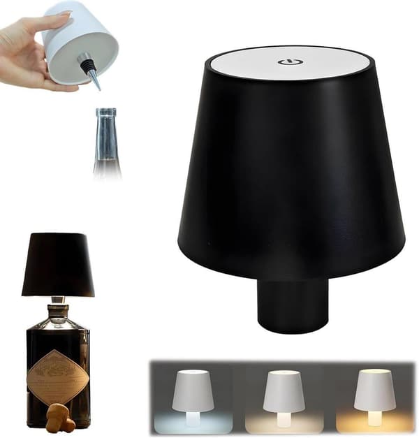OBOSOE vinflaskelampe LED Touch, genopladelig bordlampe til bar, klub og dekoration Sort
