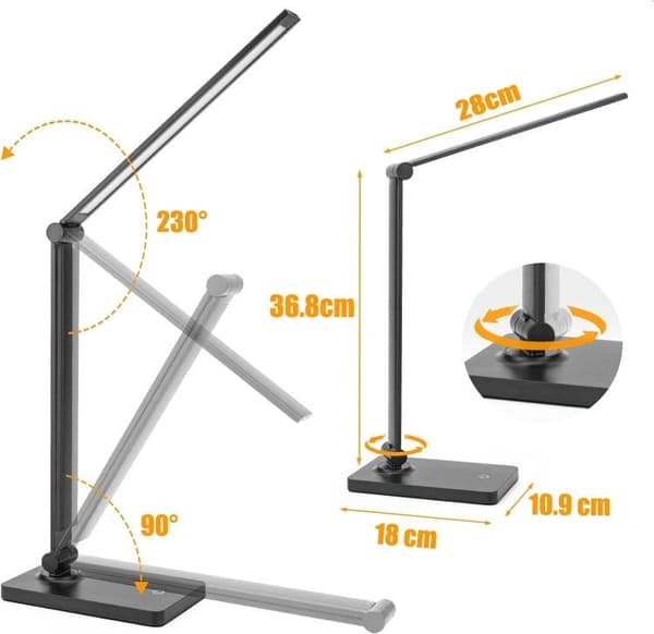OBOSOE LED Skrivebordslampe med Touch Control – Dæmpbar Bordlampe til Hjem, Kontor og Soveværelse
