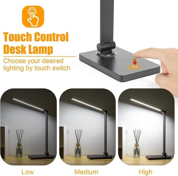 OBOSOE LED Skrivebordslampe med Touch Control – Dæmpbar Bordlampe til Hjem, Kontor og Soveværelse