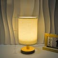 Miniatyrbillede 2 af 5: OBOSOE varm hvid USB sengelampe i hør – minimalistisk bordlampe med trædetaljer