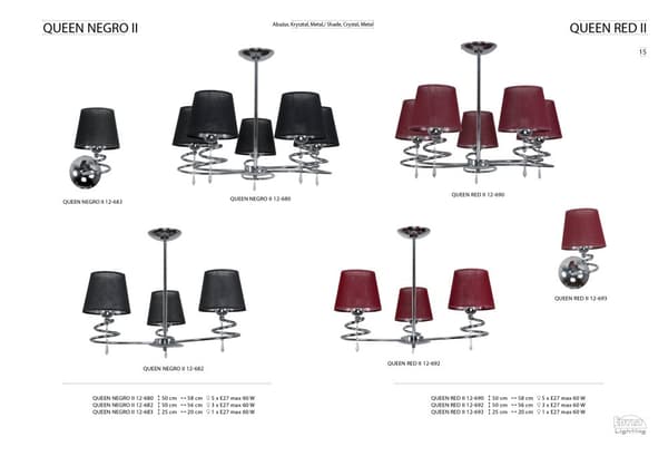 Loftlampe krom med krystaller, sort lampeskærm QUEEN NEGRO II 12-682
