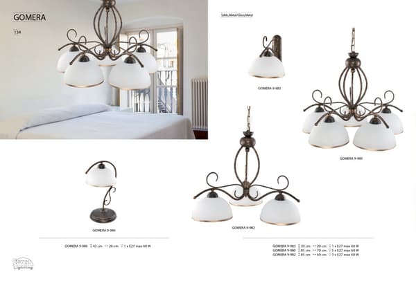 Sort antik guld loftlampe med hvid lampeskærm GOMERA 9-980