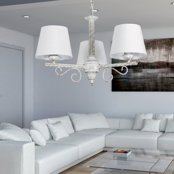 Hängande taklampa vit gammalguld lampskärm vit METTE 9-892