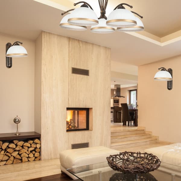 Vägglampa svart gammalguld vit lampskärm RENOS 1-873