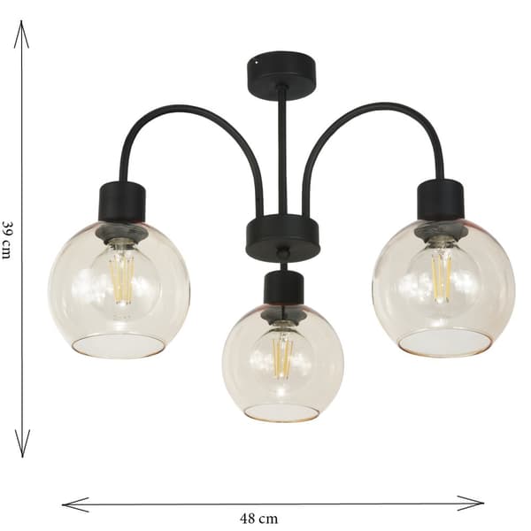 Taklampa svart, transparent skärm ZEFIR 13-292