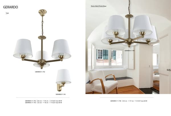 Vägglampa patina lampskärm vit GERARDO 11-743