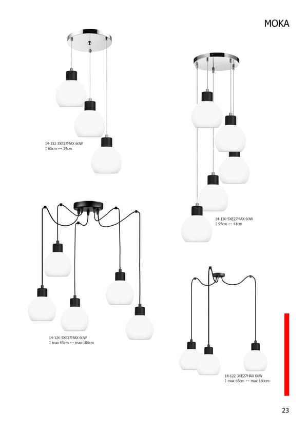 Hængende loftslampe krom, hvid lampeskærm MOKA 14-130