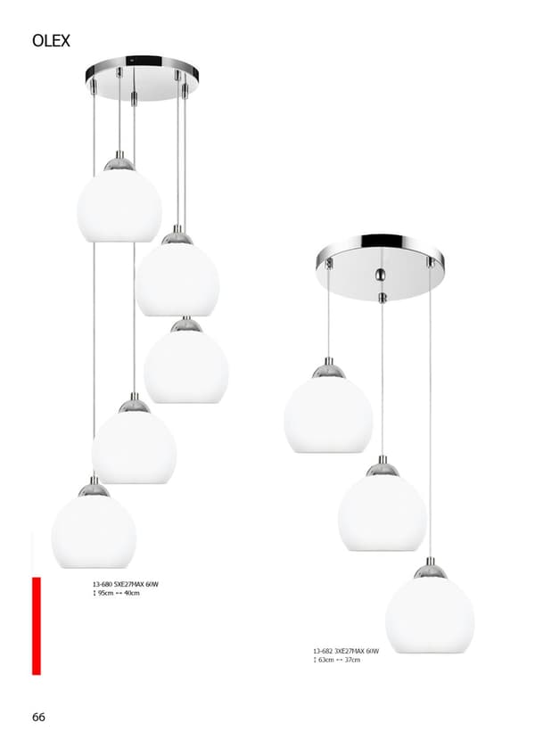 Hængende loftslampe krom, hvid lampeskærm OLEX 13-685