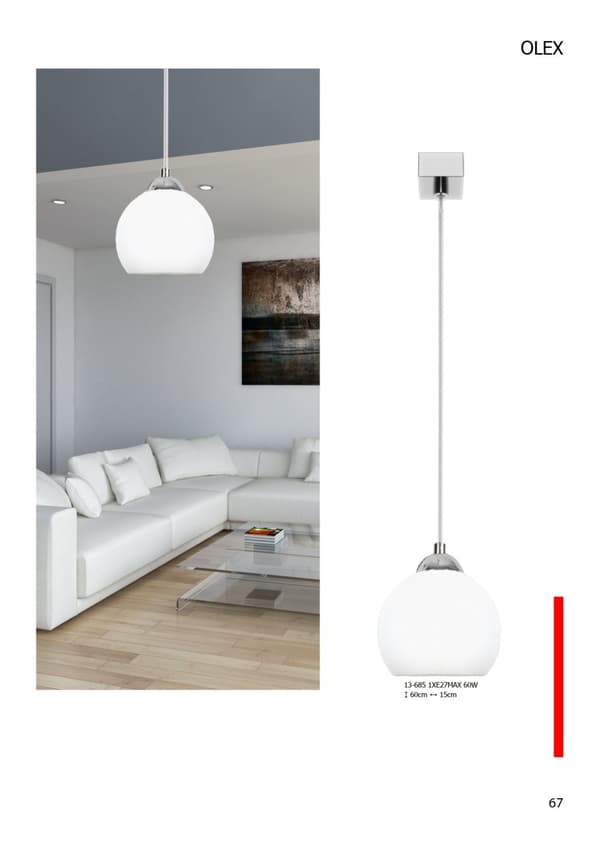 Hængende loftslampe krom, hvid lampeskærm OLEX 13-685