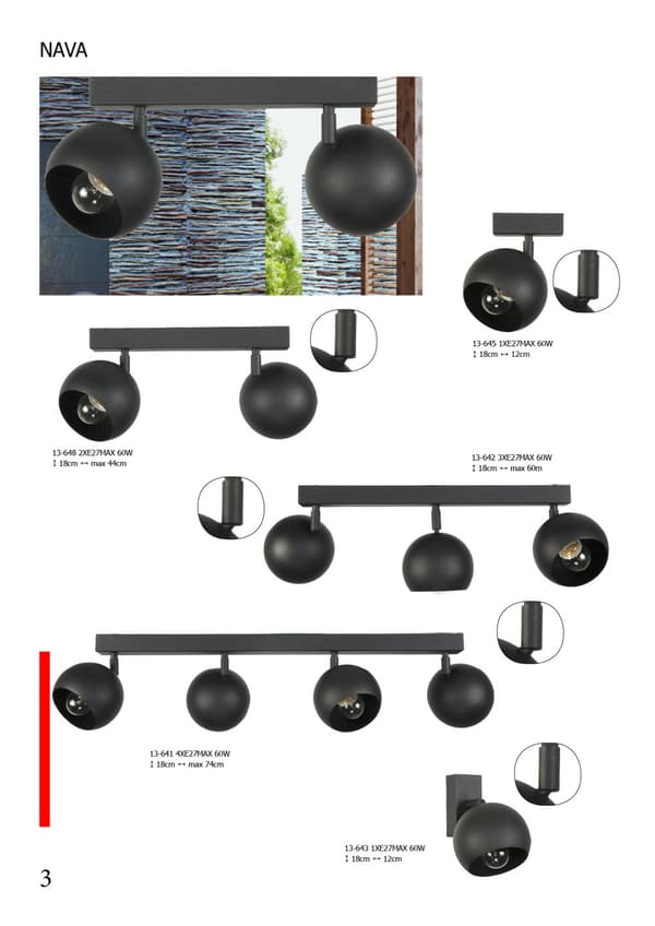 Industriell loftvägglampa svart NAVA 13-643