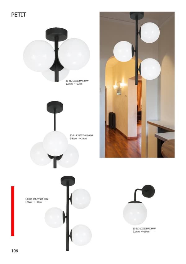 Svart vägglampa, vit lampskärm, PETIT 13-813