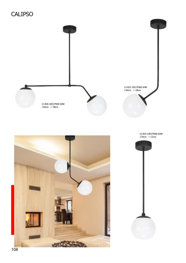 Vägglampa svart skärm glaskula CALIPSO 13-833