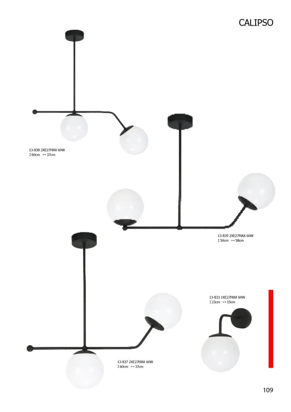 Vägglampa svart skärm glaskula CALIPSO 13-833