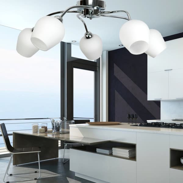 Loftlampe krom lampeskærm hvid GLEN 7-290