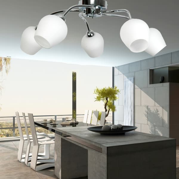 Loftlampe krom lampeskærm hvid GLEN 7-290