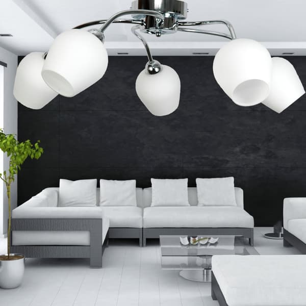 Loftlampe krom lampeskærm hvid GLEN 7-290
