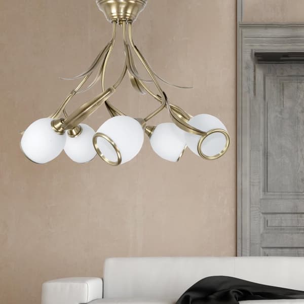 Loftlampe med patina glasskærm, hvid ramme, MARKOS WHITE 150B